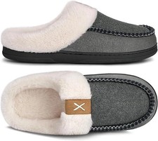 Mens Moccasin Slippers Indoor Outdoor House Slippers Warm Plush Fuzzy Memory ...