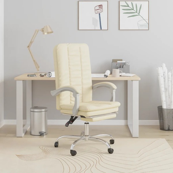 BüRostuhl Mit Liegefunktion Kunstleder Creme Ergonomisch HöHenverstellbar-image