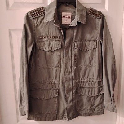 Mudd Khaki Green Men's Large Shirt Studs Zip Snap Toggle Adj Waist Y2K