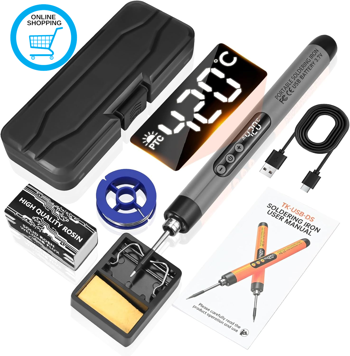Cordless Soldering Iron Kit with LCD Display - Rechargeable USB C Soldering Iron