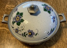 Vintage Asta Germany Enamel Cookware Small Pot 8.5&rdquo; Diameter Blue Flowers