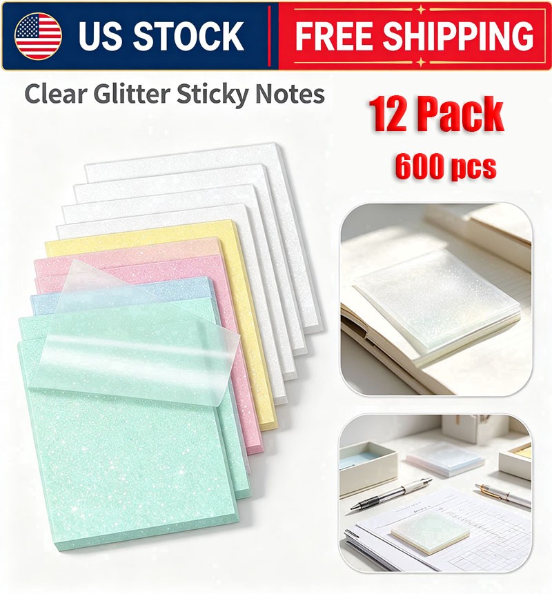 600 Sheets Colored Transparent Sticky Notes 3x3 Inch Pastel Translucent 12 Pads