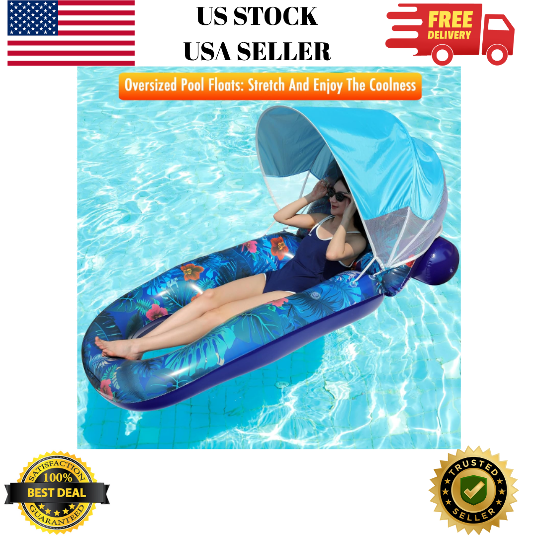 Extra Large Pool Float Lounger with Adjustable Canopy for Adults