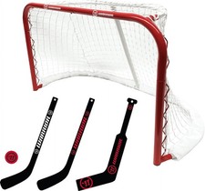 Warrior Pro Mini Metal Hockey Goal Combo Set - 30" Net, 2 Mini Player