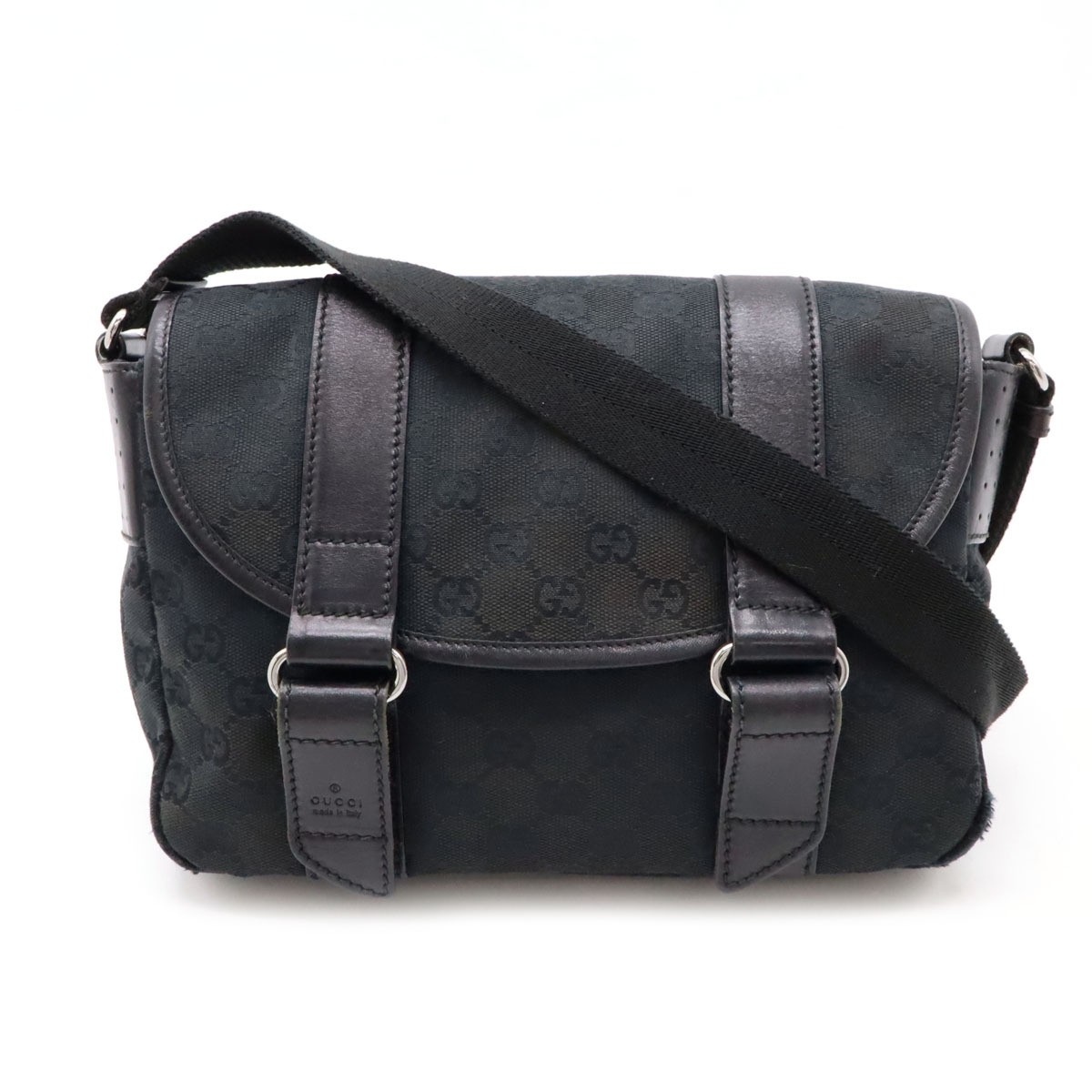 Gucci GG Canvas Crossbody Bag with Perforated Leather Detail