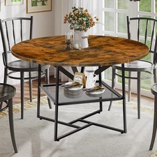 Tiger Stripes/Black Wooden 51'' Round Dining Table for 4-6 with Storage Shelf