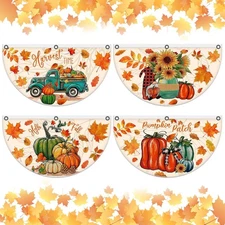 4 Pack Hello Fall Fan Flag Pumpkin Patch Bunting Welcome Fall Harvest Time Half 