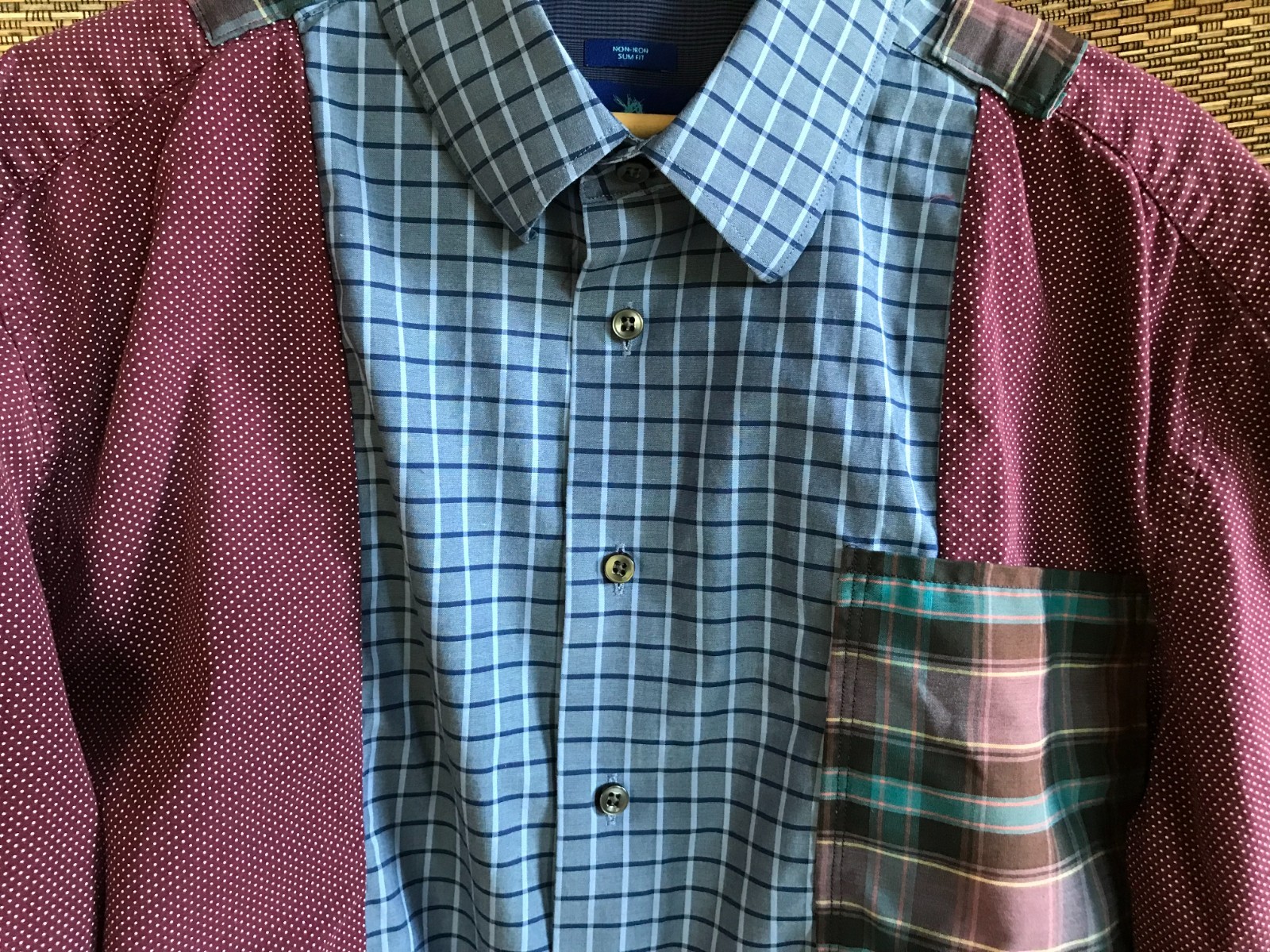 Upcycled Patchwork Button-Down Shirt: Boho Blue P… - image 8