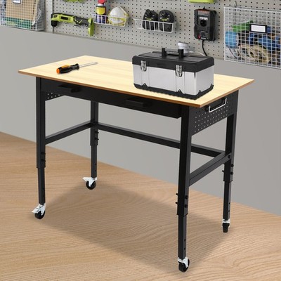 Mobile Workbench, Work Bench for Garage Office Home, Height Adjustable Workbench