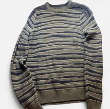 DKNY Abstract Striped Wool Blend Crewneck Sweater W/ Nylon Shoulder Panels Sz XS