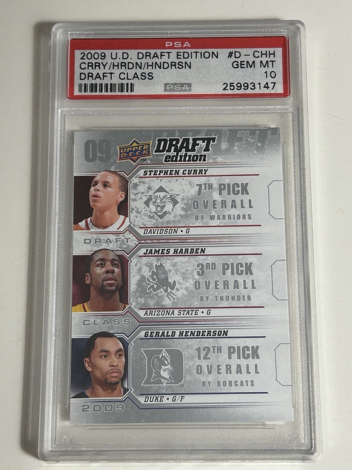 Steph Curry 2009 Draft Class RC w/ Harden ~ PSA 10 Mint ~ U. D. Draft Ed. D-CHH