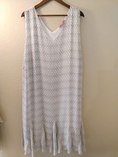 Woman Within Maxi Dress Womens Size 30W Grey White Geometric Ruffle Hem V-neck