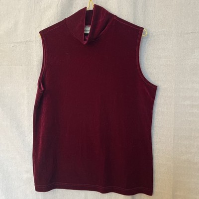 Eddie Bauer Stretch Velvet Burgundy Ruby Port Sleeveless Mock Neck Pullover Top
