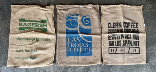 Assorted Burlap Jute Coffee Bean Bags Sacks-Lot Of (3) *See Pics/Description