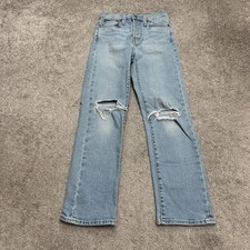 Levi's Wedgie Straight Button Fly Denim Jeans Womens 25 Blue Distressed Stretch