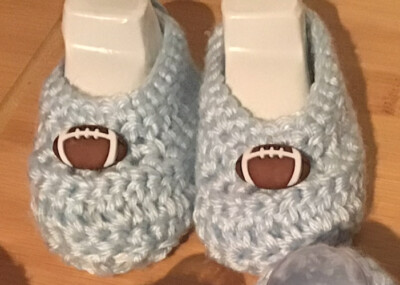 Hand Crochet Football Booties, Newborn, gift packaging included