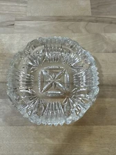Vintage MCM Clear Cut Glass Crystal Ashtray 2 Piece Set 6" Cigar 4" Cigarette
