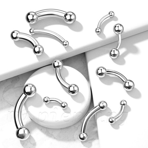 12G 10G 316L Surgical Steel Curved Barbell with Ball End 3/8" 7/16" 1/2" 5/8" - Picture 3 of 4