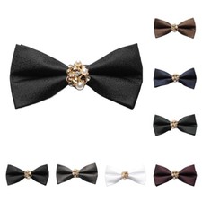 Men Beads Rhinestone Crystal Golden Flower Knot Bowtie Elegant Pre-tied Bow Tie