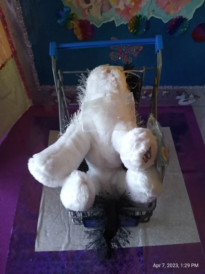 🦄Ganz / Webkinz Stringy "BLK & WH CAT" HM016 9" Plush! *With Code! - Image 4 of 4