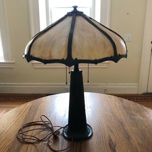 Antique Arts Crafts Bent Slag 8 Panel Table Lamp Two Sockets Ebay