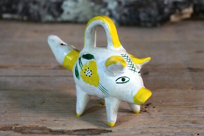 Yellow Pig Whistle Bank Clay by José Ramos Handmade Barro Betus Mexican Folk Art