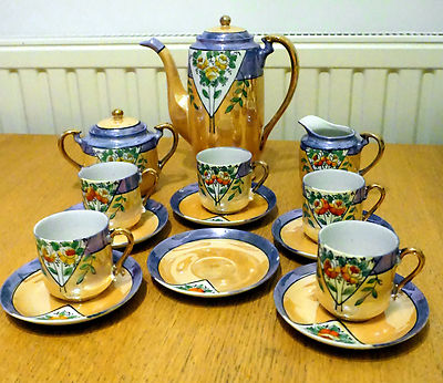 14pc Vintage Hand Painted Klimax Japanese Lustreware China Coffee Set FREE  DEL UK