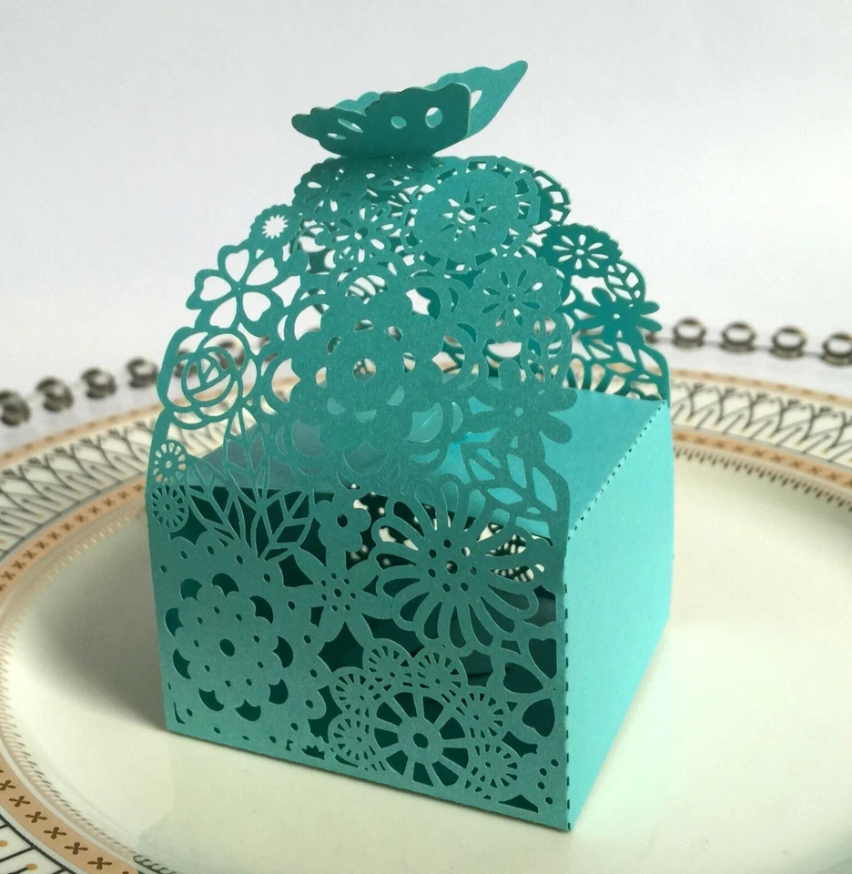 Laser Cut Flower Candy Boxes Wedding Favor Cake Box with Butterfly - Image 3 of 4