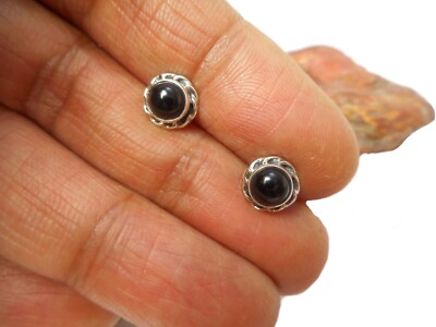 Runde schwarze Onyx Sterling Silber 925 Edelstein Ohrstecker - 5 mm
