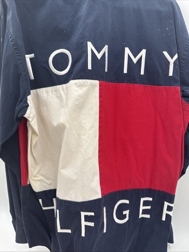 Rare VTG TOMMY HILFIGER Big Spell Out Color Block Flag Button Front Shirt 90s M - Picture 2 of 7