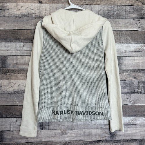 Harley Davidson Girls Ivory Gray Embroidered Asymmetrical Zip Jacket Size L - Picture 7 of 10