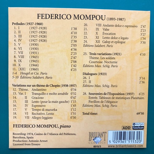 Frederic Mompou COMPLETE PIANO WORKS Neo-Classical 4x CD Boxset Musica Callada - Picture 12 of 24