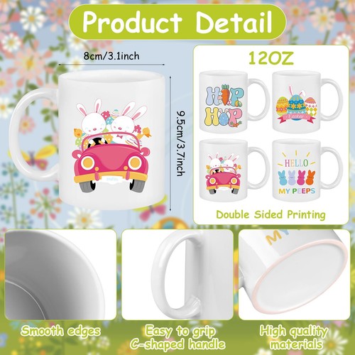 4 Pcs Easter Mugs Easter Ceramic Coffee Mugs Easter Bunny Coffee Mug Easter M... - Picture 2 of 7