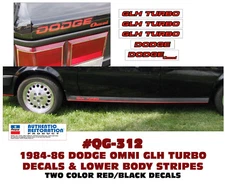 QG-312 1984 1985 1986 DODGE OMNI - GLH TURBO - DECAL & LOWER STRIPE - LICENSED
