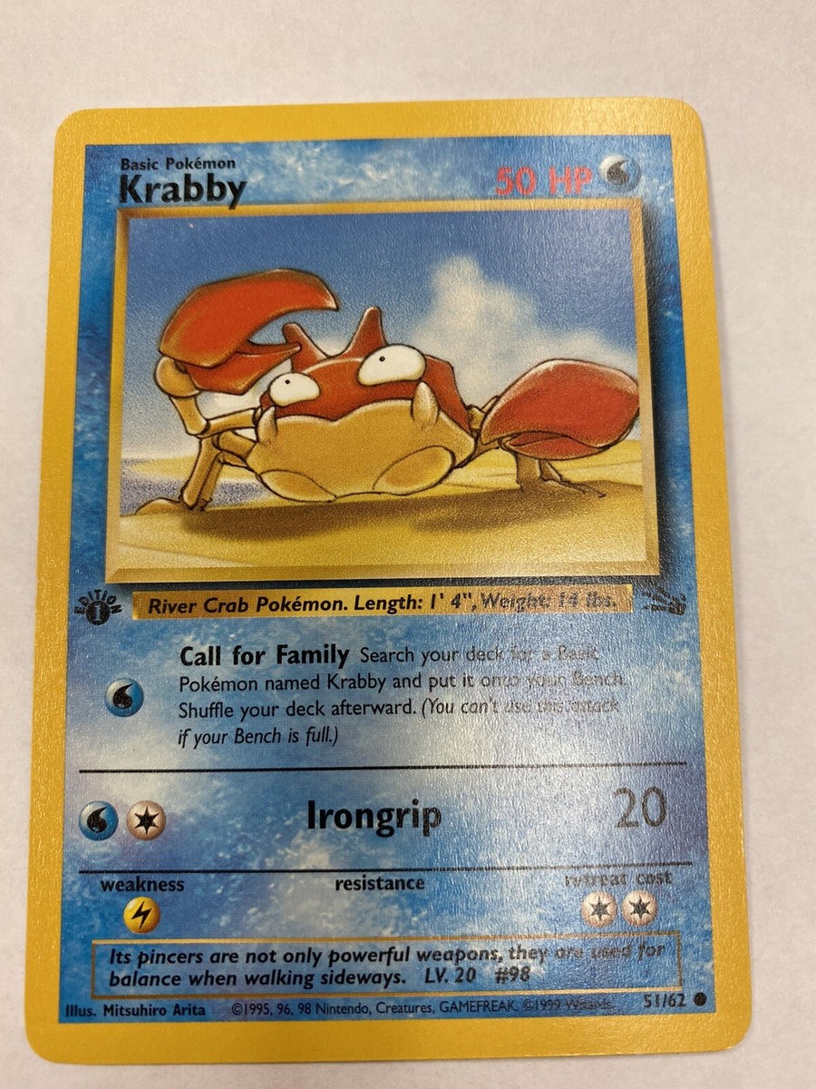 1999 Pokemon Card Fossil Krabby 1st Edition 51/62 PSA Gradable Near MINT Wizard 1999 Pokemon Card Fossil Krabby 1st Edition 51/62 PSA Gradable Near MINT Wizard