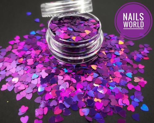 Nail Art Glitter HEART 12 Colours Holographic Valentines LOVE Manicure UK - Picture 20 of 31