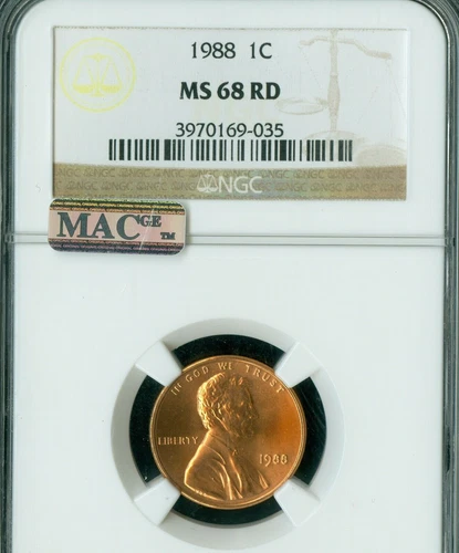 1988 LINCOLN MEMORIAL CENT NGC MS68 RD PQ MAC 2ND FINEST GRADE MAC SPOTLESS *