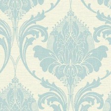 Crown Zahra Duck Egg Damask Wallpaper Traditional Blue Cream Gold