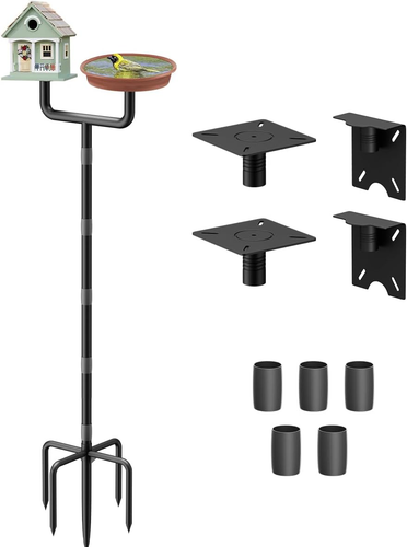 90" Heavy Duty Bird House Pole Stand With 2 Holders For Feeder Bath Outdoor Yard - Picture 8 of 11