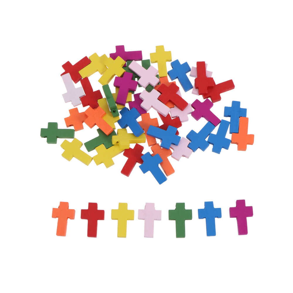 50PCS Unfinished Wood Cross Wood Cross Bracelet Craft Cross Charms Small Cross
