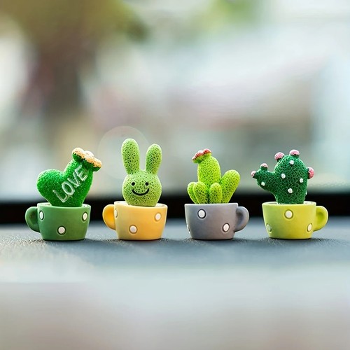 Set of 4 Mini Resin Succulent Cactus Plants - Cute Office, Home, Car Decor Craft - Picture 8 of 10