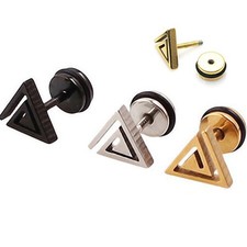 Triangle Silver Black/Yellow Gold GP Surgical Stainless Steel Stud Earrings Gift