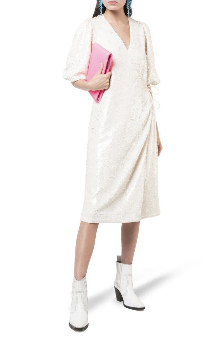 Ganni Sequin White Wrap Dress RRP$740 Australia