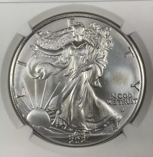 2021-W American Silver Eagle. ASE. $1. NGC MS70. Eagle landing T-2
