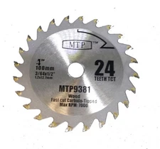 4" 100mm Carbide 24 Tooth Blade for Mighty Mite Table Saw  1/2 Arbor TCT 4" x1/2
