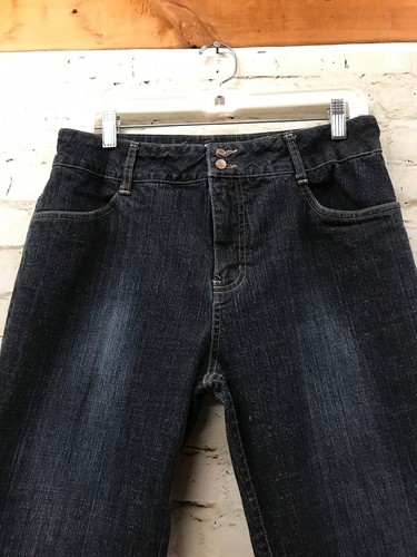 Halston Women's Size 8 Stretch Jeans Wide Leg Dark Wash GUC - Picture 2 of 5