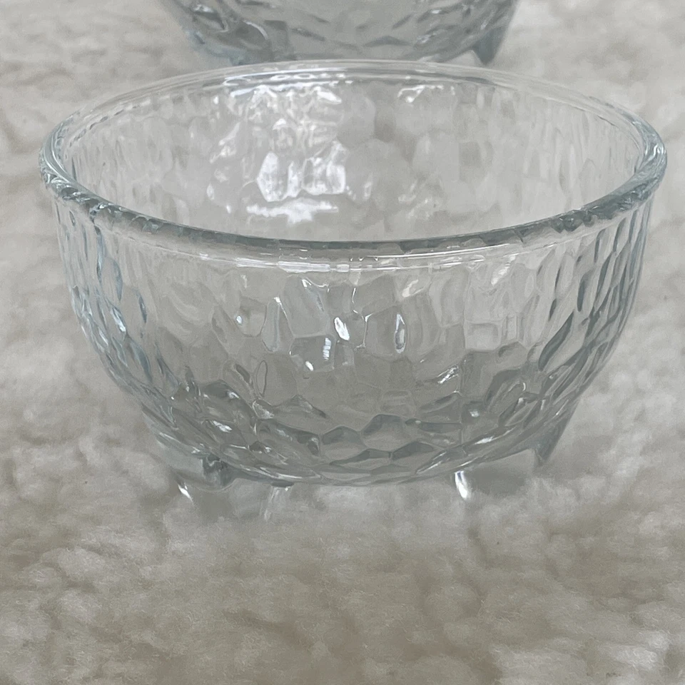 Juego de 4 cuencos Crisa Libbey de vidrio transparente con textura de guijarros con patas firmados! Foto 2 de 4