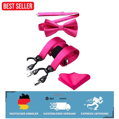 Elegante HISDERN Hosenträger mit 6 Clips - Längenverstellbar & Fliege in Fuchsia