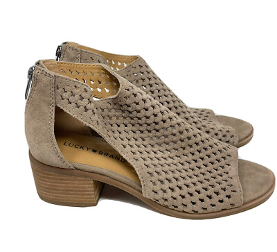 Lucky Brand Shoes Womens 7M Taupe Suede Nacria Heels Open