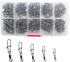 210 Bearing Swivel +Fast Snaps Clip Stainless Steel Fishing Connector Quick N303